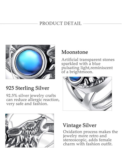 Anello Lupo in Argento 925 con Pietra di Luna