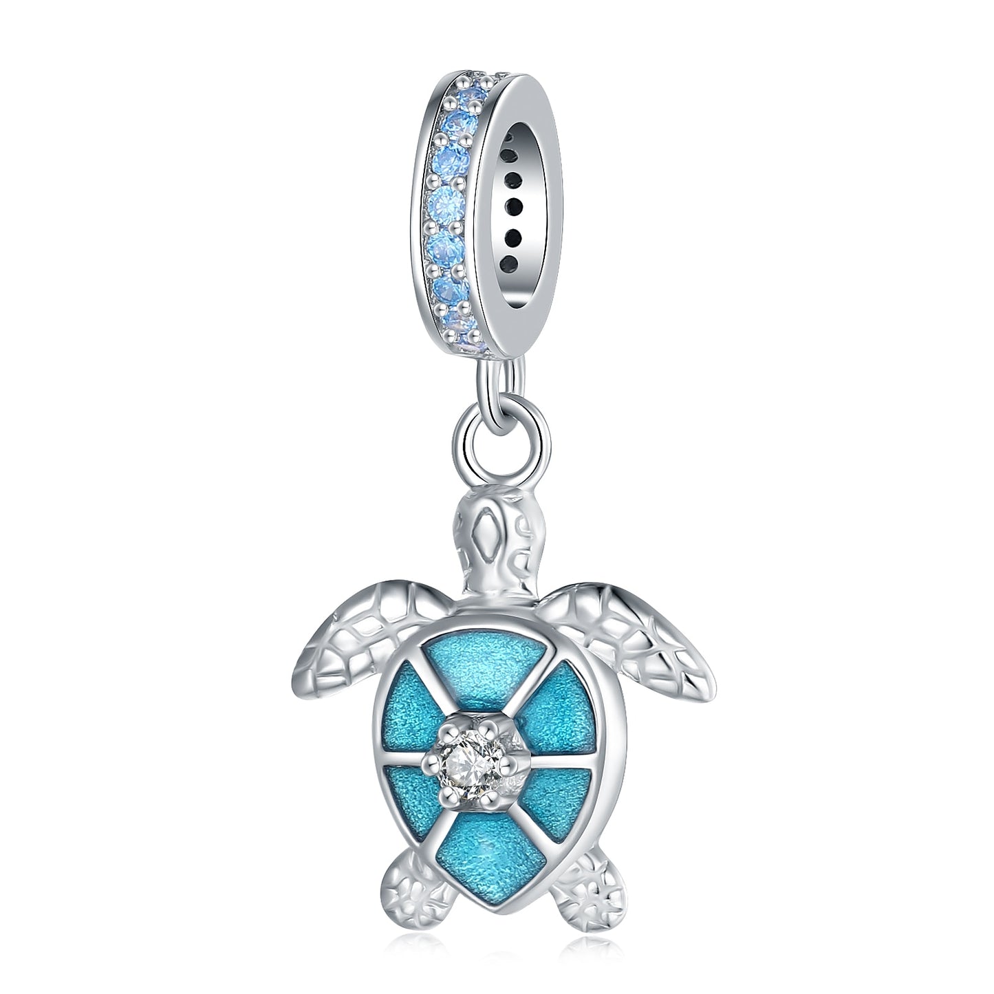 Turtle Charm in 925 Silver and Zircons