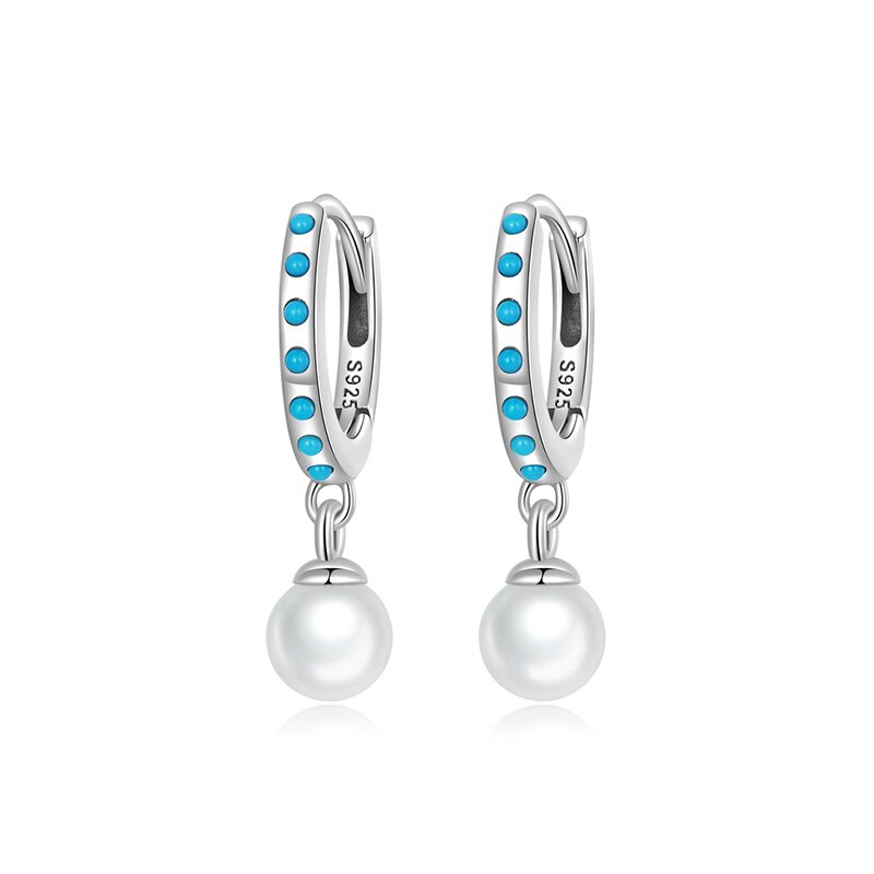 Turquoise Earrings in 925 Silver and Natural Pearl