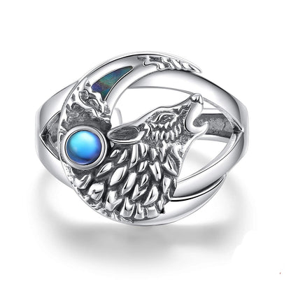 Anello Lupo in Argento 925 con Pietra di Luna
