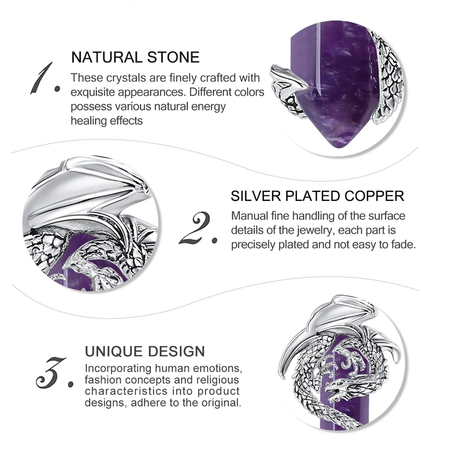 Collana Drago in Argento 925 e Ametista