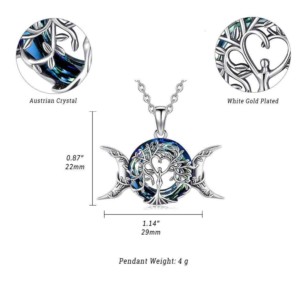 Tree of Life Necklace in 925 Silver and Blue Crystal