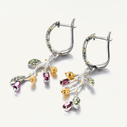 Ivy Earrings with Berries in 925 Silver and Natural Stone