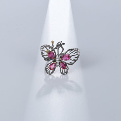 Butterfly Ring in 925 Silver and Natural Stone