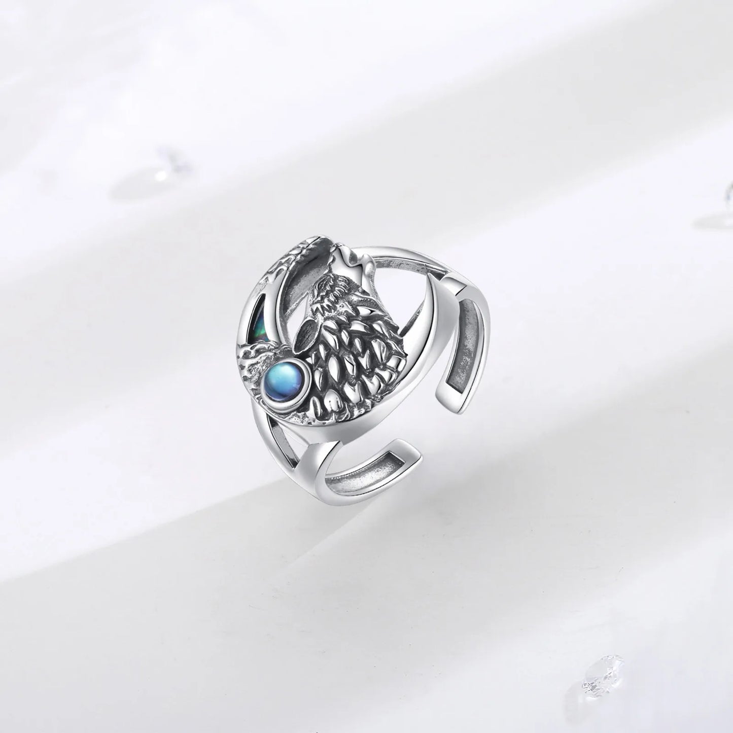 Anello Lupo in Argento 925 con Pietra di Luna