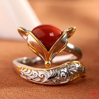 Fox Ring in 925 Silver and Natural Stone