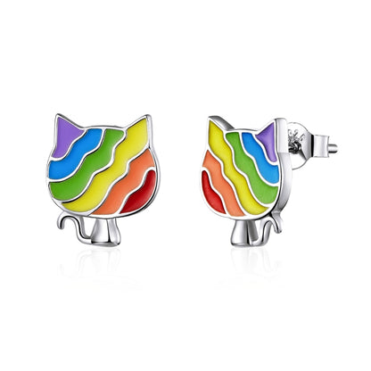 Rainbow Cat Earrings in 925 Silver