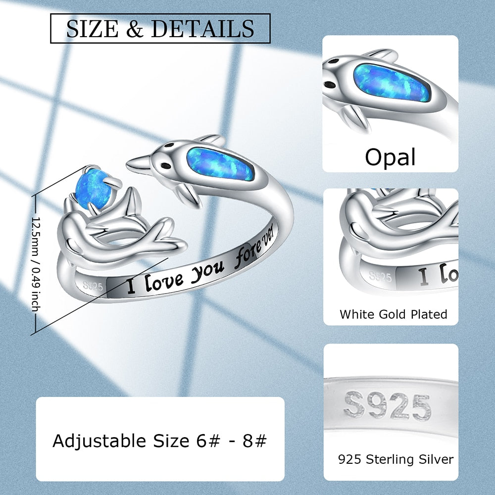Dolphin Ring in 925 Silver and Opal Stone