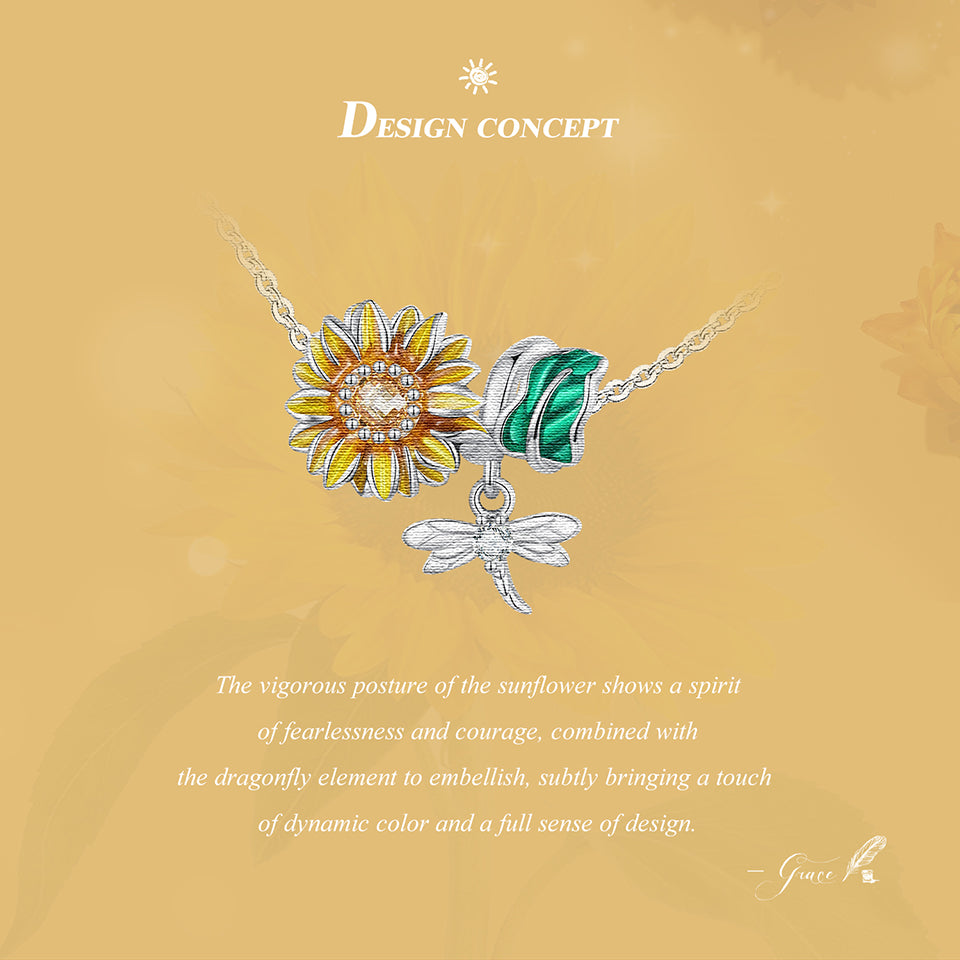 Sunflower Charm in 925 Silver and Zircons
