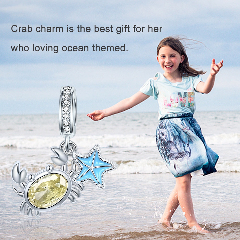Starfish Charm with Crab in 925 Silver