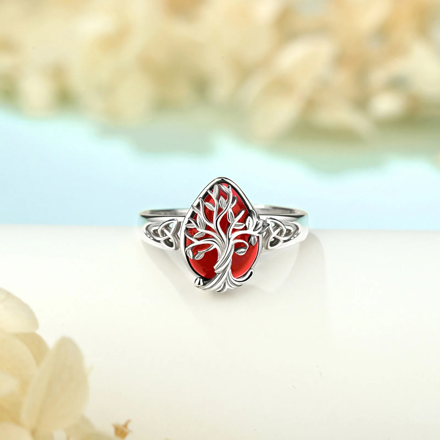 Anello Albero della Vita in Argento 925 e Corniola