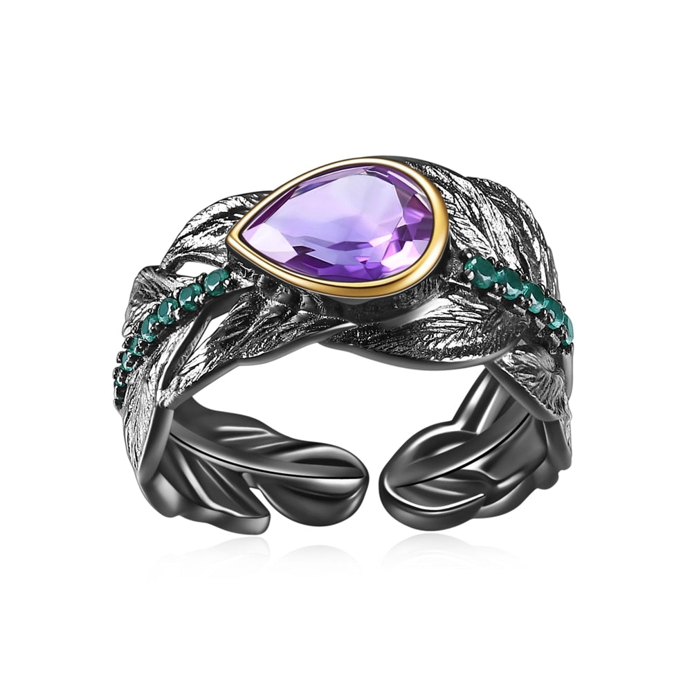 Feather Ring in 925 Silver and Natural Stone
