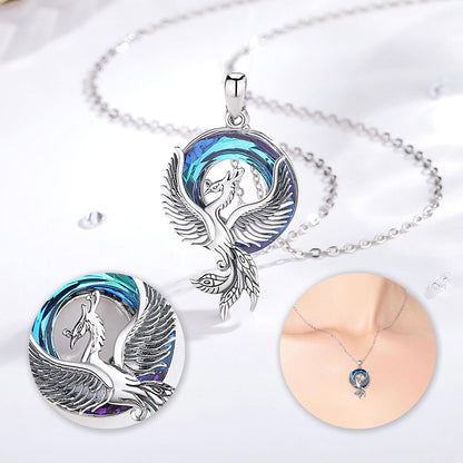 Phoenix Necklace in 925 Silver and Blue Crystal