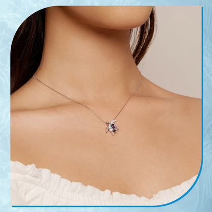 Turtle Necklace in 925 Silver, Zircons and Spinel