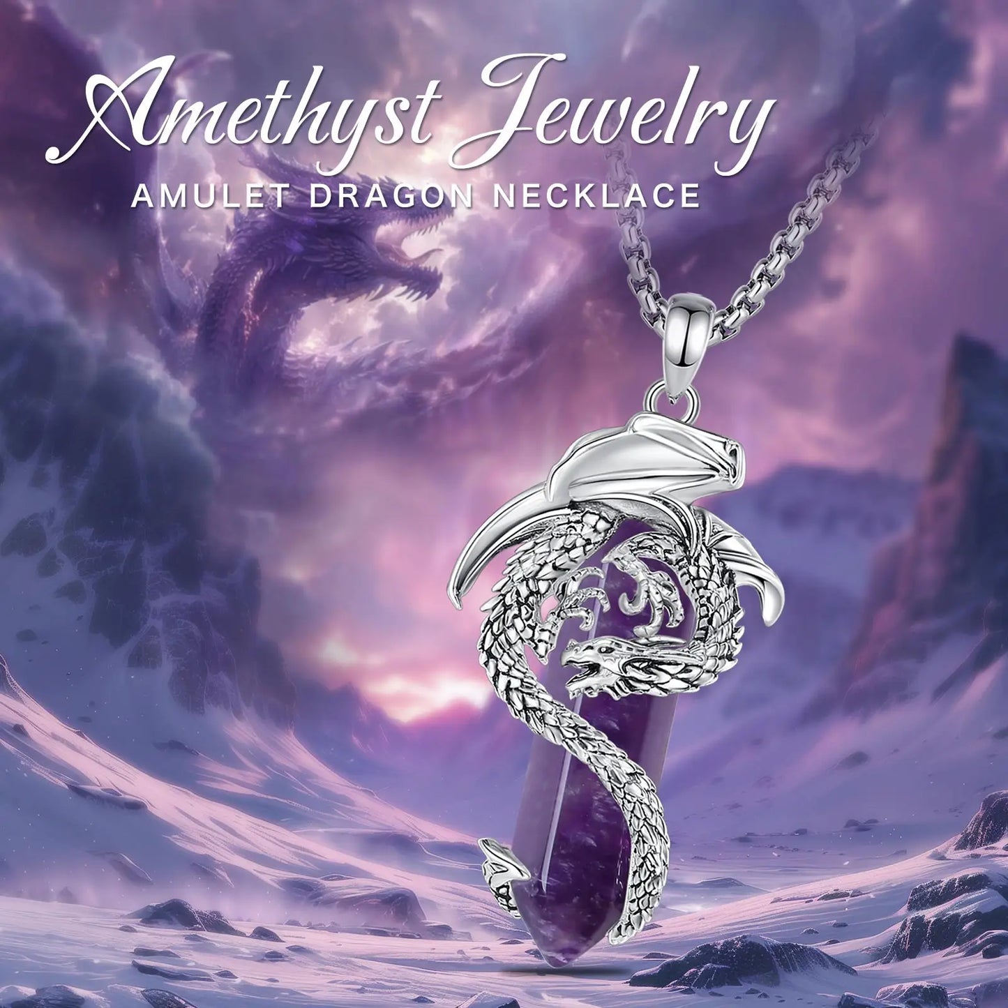 Collana Drago in Argento 925 e Ametista