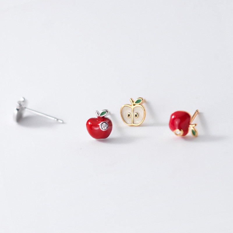 Apple Earrings in 925 Silver and Zircon