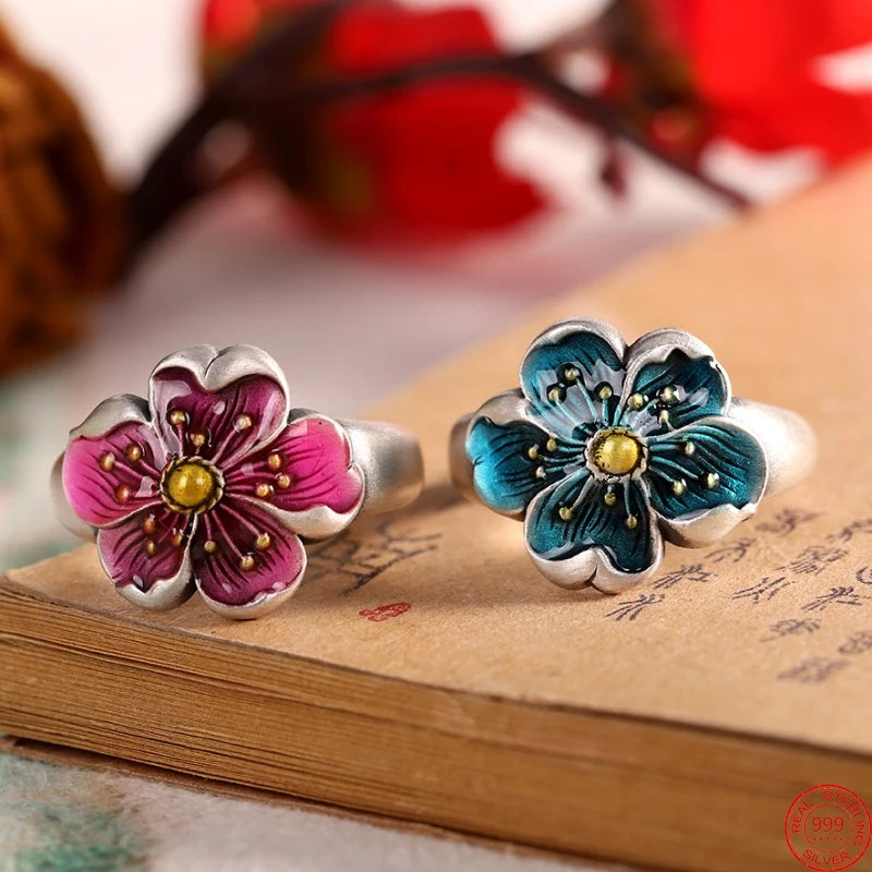 Plum Blossom Ring in 999 Silver