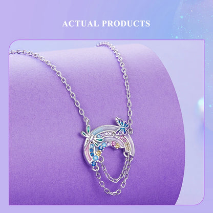 Dragonfly Necklace with Rainbow in 925 Silver