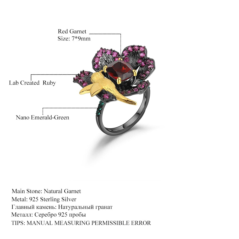 Hummingbird Ring in 925 Silver and Natural Stone