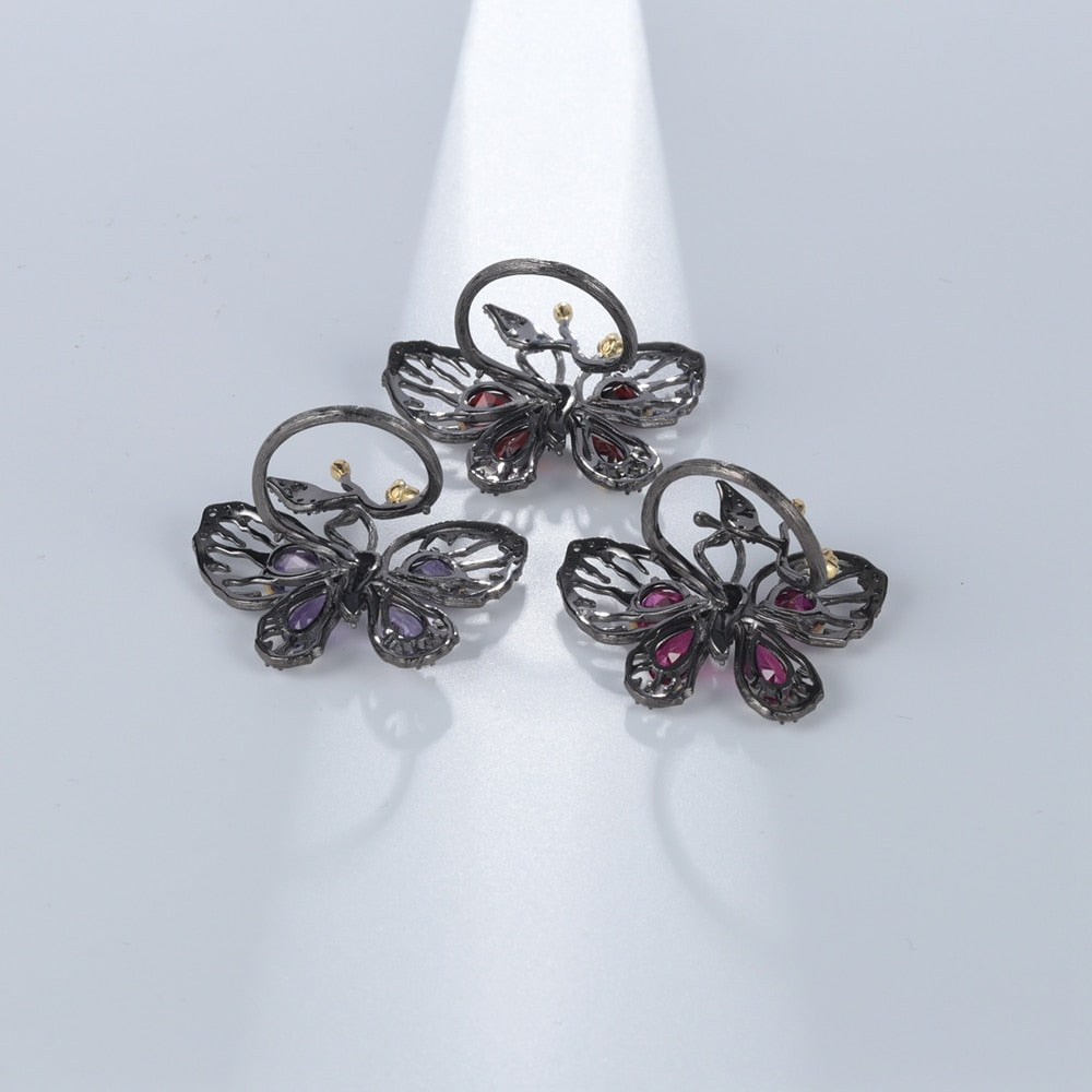 Butterfly Ring in 925 Silver and Natural Stone