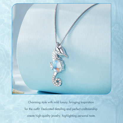 Seahorse Necklace in 925 Silver and Monestone