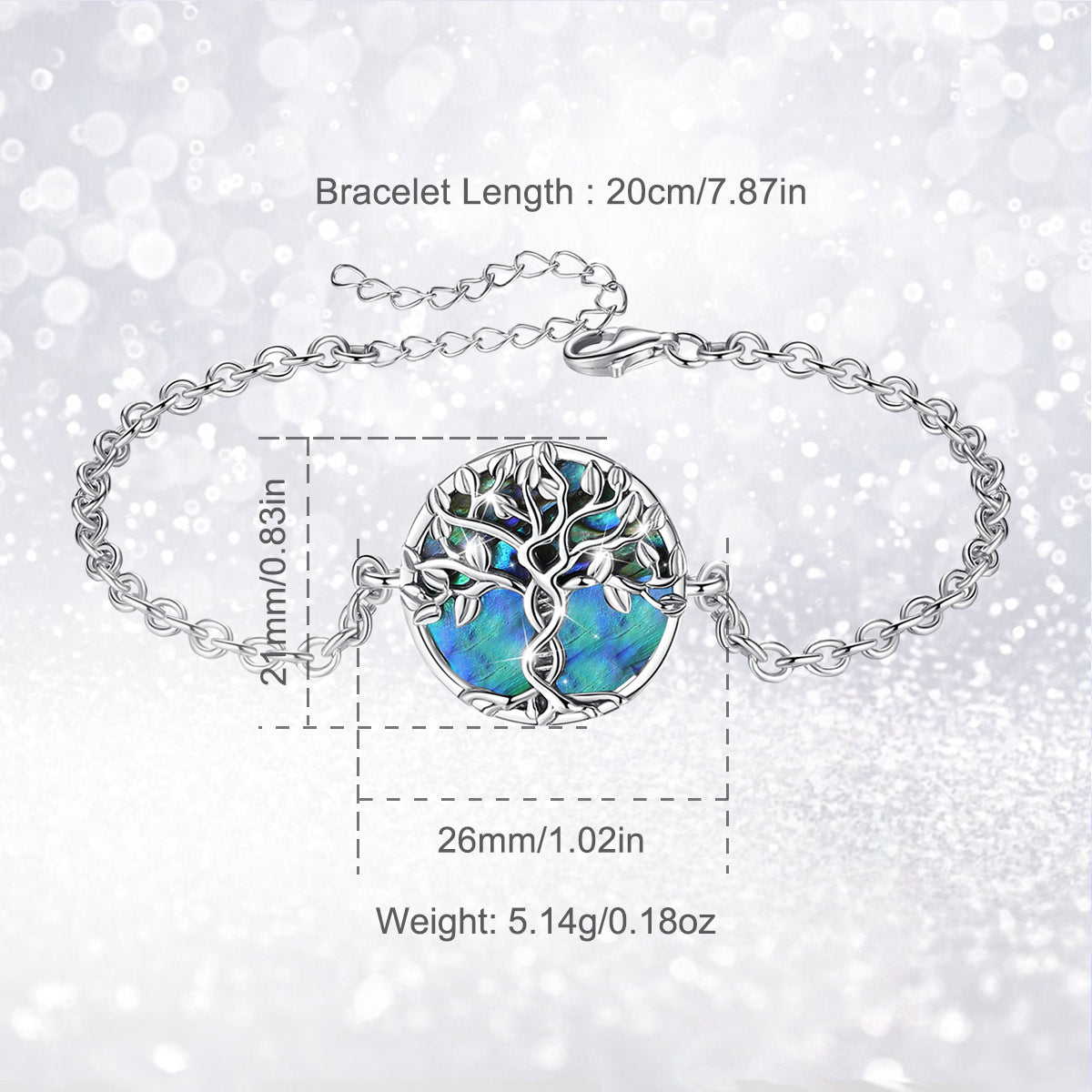 Tree of Life Bracelet in 925 Silver and Abalone