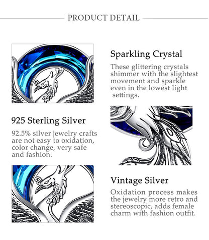 Colar Fênix em Prata 925 e Cristal Azul