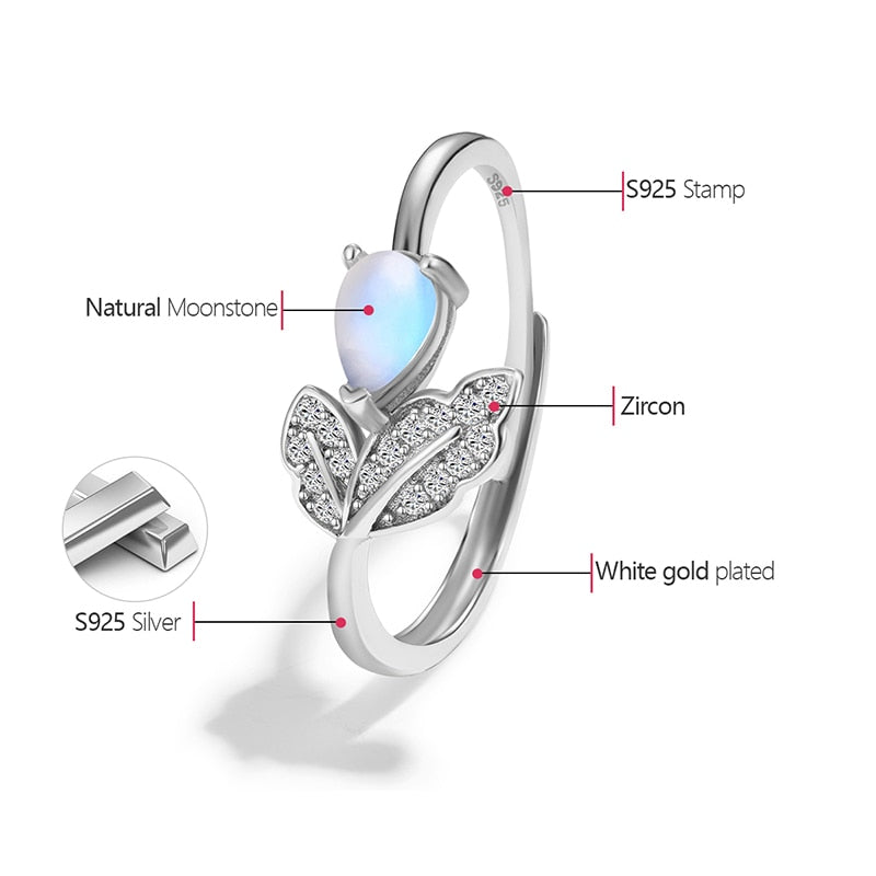 Leaves Ring in 925 Silver and Moonstone