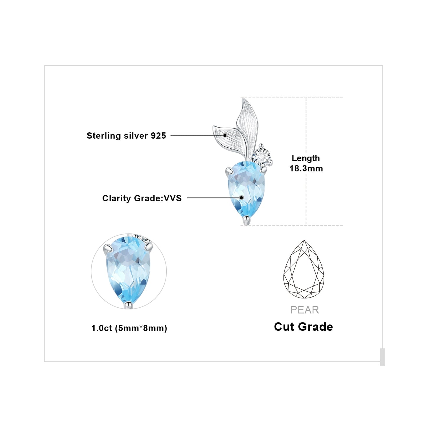 Koi Carp Earrings in 925 Silver and Blue Topaz