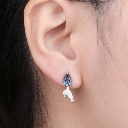 Koi Carp Earrings in 925 Silver and Blue Topaz
