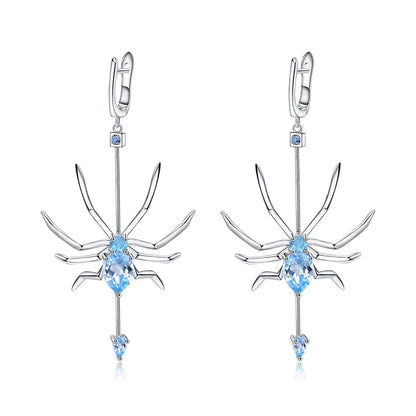 Spider Earrings in 925 Silver and Blue Topaz