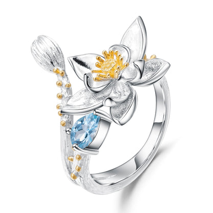 Lotus Flower Ring in 925 Silver and Natural Stone