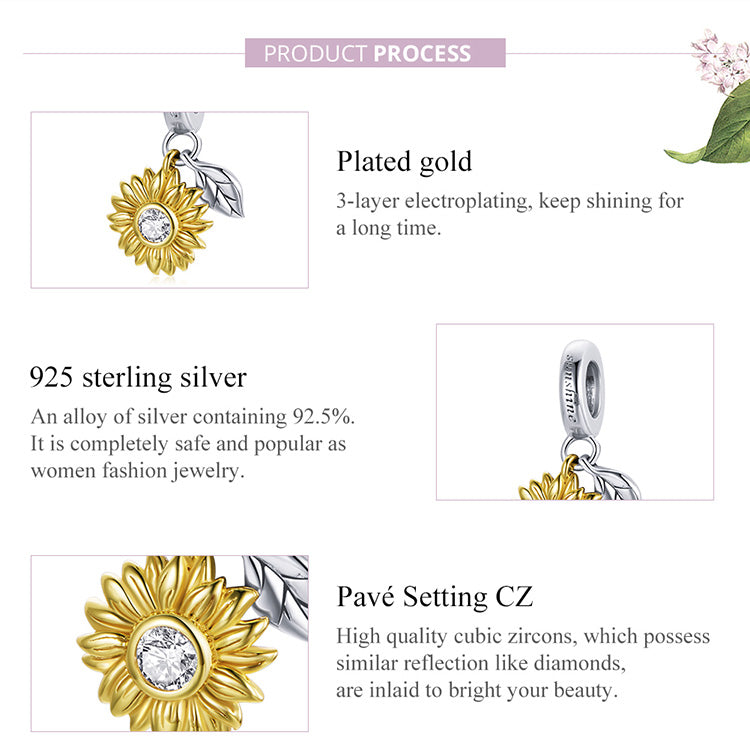 Charm Girasole in Argento 925, Oro e Zircone - EkoWorld Jewels Charm