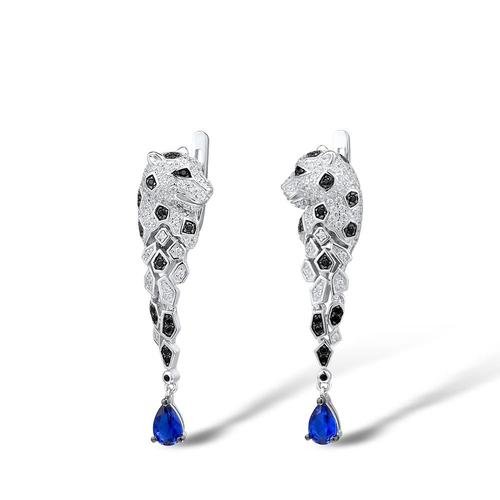 Leopard Earrings in 925 Silver and Zircons