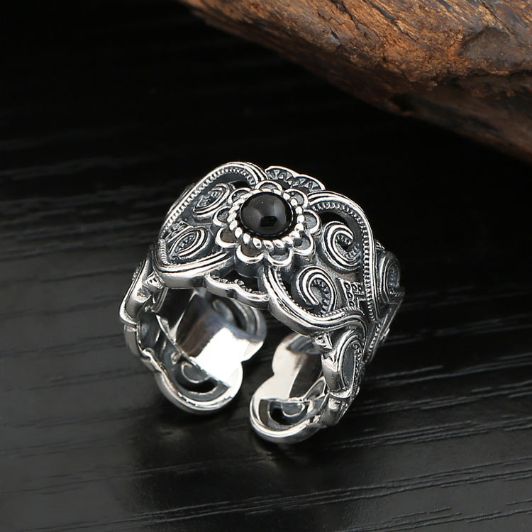 Anello Fiore della Vita Eterna in Argento Antico 925 – EkoWorld Jewels