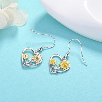Sunflower Earrings in 925 Silver and Zircons