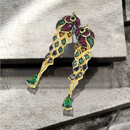 Parrot Earrings in 925 Silver and Zircons