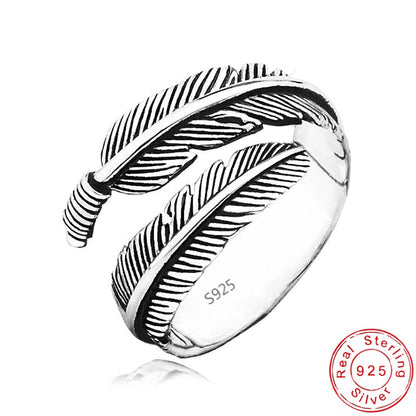 Feather Ring in Antique Silver 925
