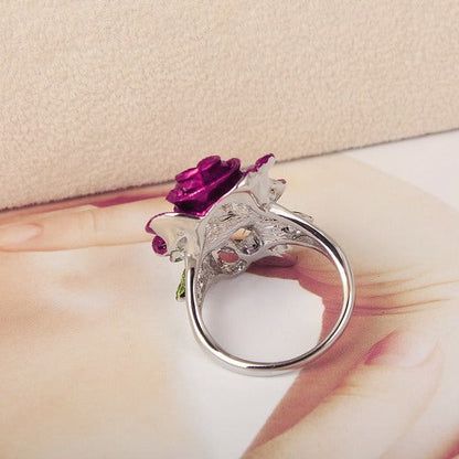 Anello Fiore Rosa in Argento 925 e Cristalli - EkoWorld Jewels Anello