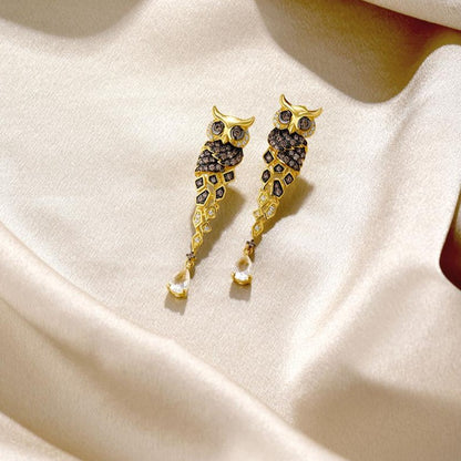 Owl Earrings in 925 Silver and Zircons
