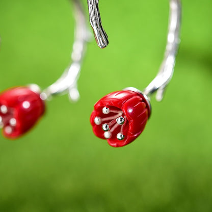 Lily of the Valley Earrings in 925 Silver and Red Coral