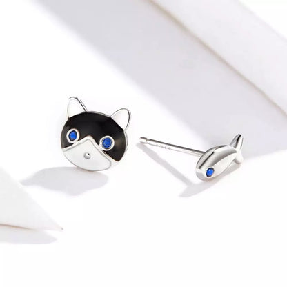 Black & White Cat 925 sterling silver earrings