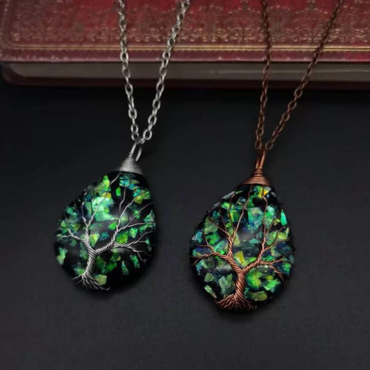 Albero della Vita in Rame e Resina Goccia d'acqua Verde - EkoWorld Jewels Collana