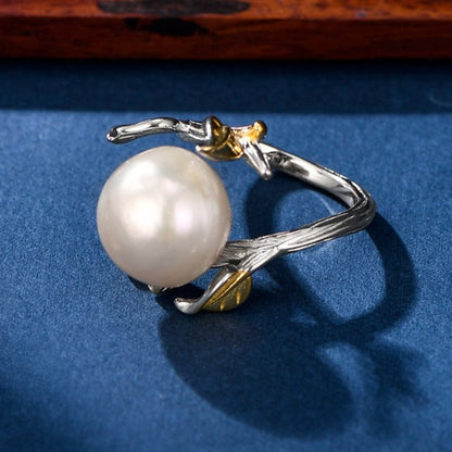 Anello Ramo di Ulivo in Argento 925 e Perla Naturale - EkoWorld Jewels Anello