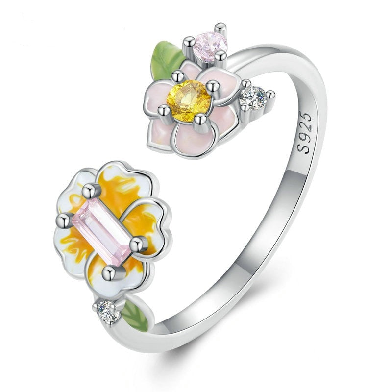 Anello Fiore di Sakura in Argento 925 e Zirconi - EkoWorld Jewels Anello