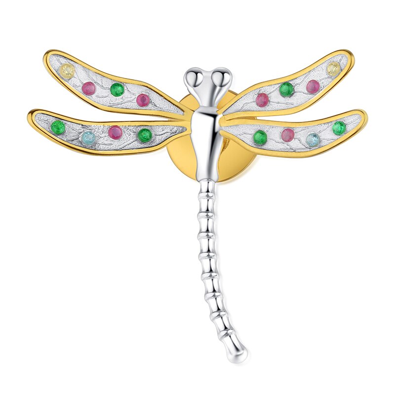 Dragonfly brooch in 925 Silver, Gold and Zircons
