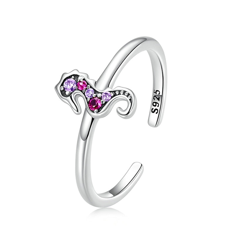 Seahorse Ring in 925 Silver and Zircons