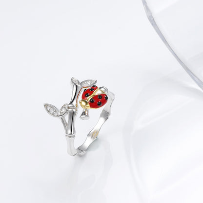 Ladybug Ring in 925 Silver and Zircons