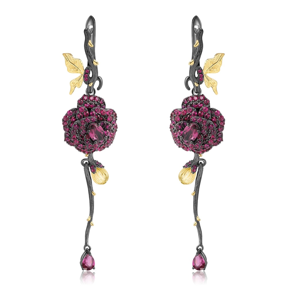 Orecchini Fiore Rosa in Argento 925 e Pietre Naturali - EkoWorld Jewels Orecchini