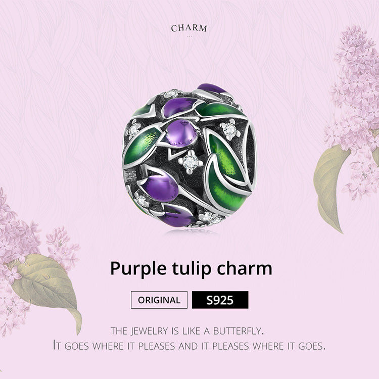 Charm Tulipano Viola in Argento 925 e Zirconi - EkoWorld Jewels Charm
